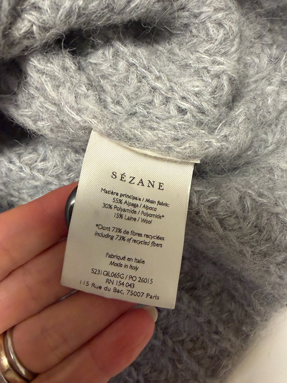 Sezane Emilie Cardigan Mottled Grey XXS Alpaca Wool - Picture 6 of 10